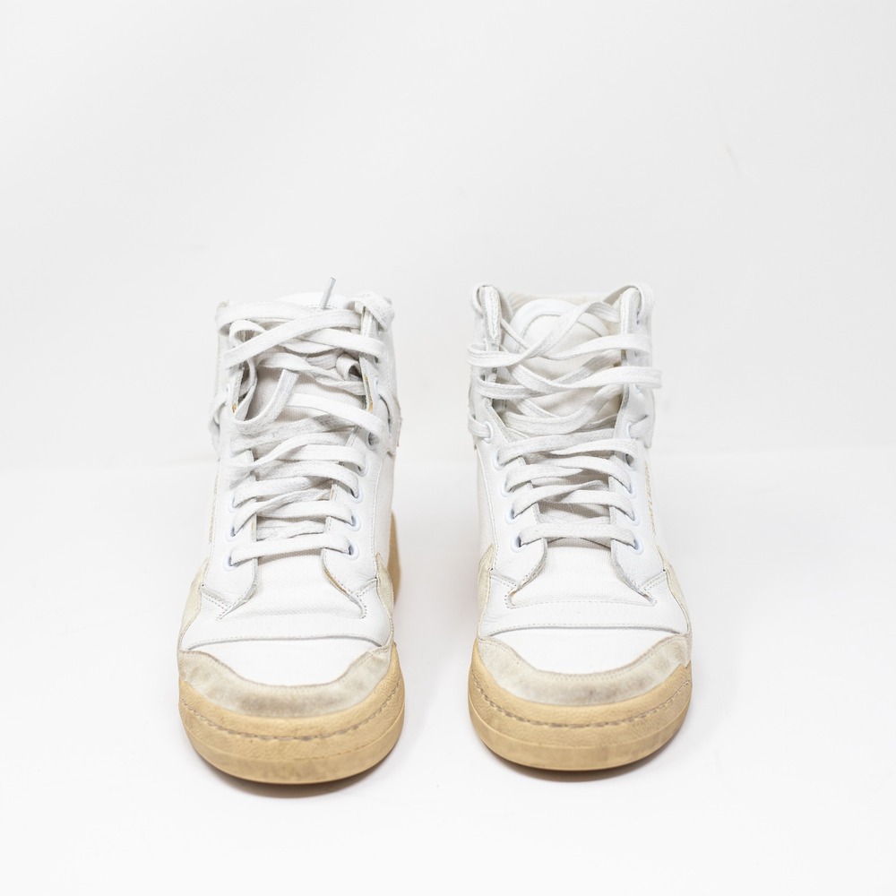 Saint Laurent Paris Mid Top Suede Leather Canvas Multi Printed Sneaker Shoes - Picture 2 of 4